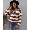 Damen Herbst/Winter Cardigan Kontrastierende Streifen Knopf Patchwork Gestrickter Pullover
