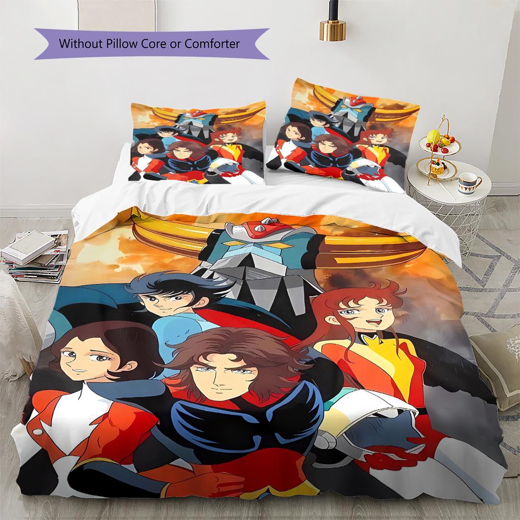GrendizerUFO Pattern Bedding Quilt Set Quilt Cover Pillowcase Home Decoration Birthday Gift (1 * duvet cover + 2 * pillowcase, without core)