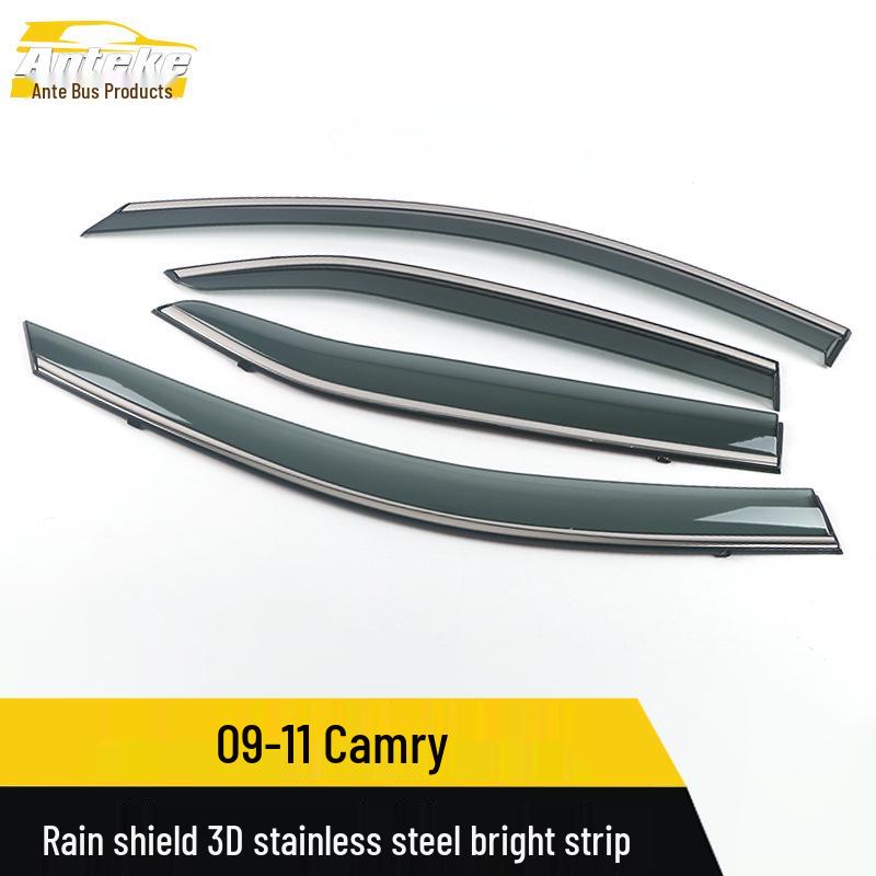 09-11 Camry 3D Stainless Steel Rain Guards & Deflectors with Bright Strip Stickers