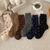 Women's Socks Thick New Retro Fashion Korean Style Wool Warm Socks Casual Novelties Sweet Long Ladies Flower Socks Comfort Cute