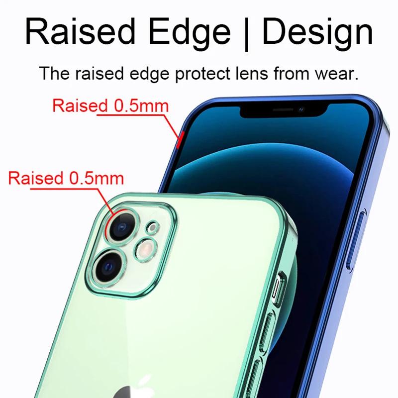 Luxury Square Silicone Clear Phone Case For iPhone 15 14 11 12 13 Pro Mini Xs Max X Xr Se 2020 7 8 Plus Soft Plating Farme Cover