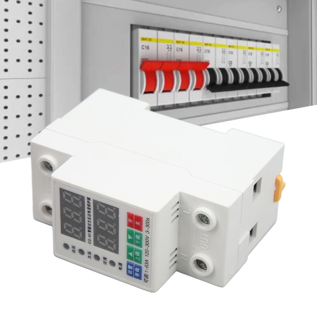 2 Phase DIN Rail Voltmeter Automatic Adjustable Overvoltage Overcurrent Protector Circuit Breaker 12
