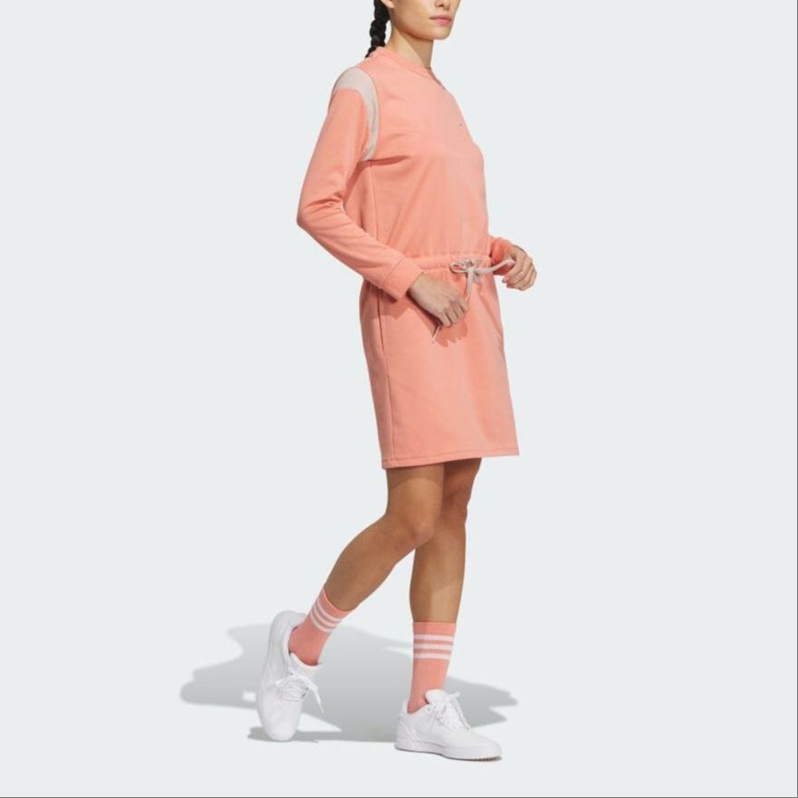 Adidas Color Block Logo Print Mid Waist Shorts Dress Set Women Dresses Clay HY0874