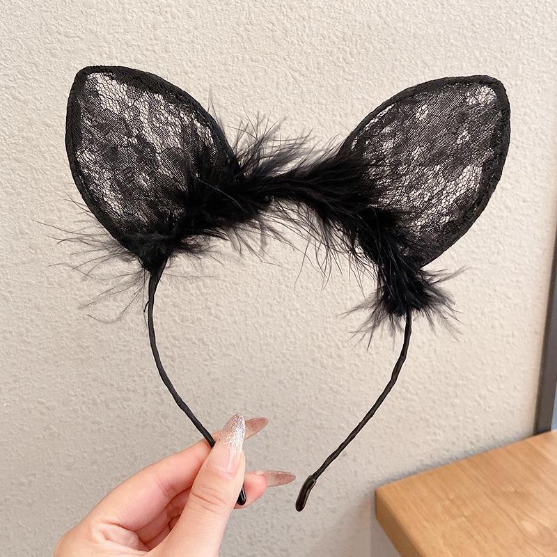 Feather Lace Cat Ears Headband - Christmas & Party Accessory