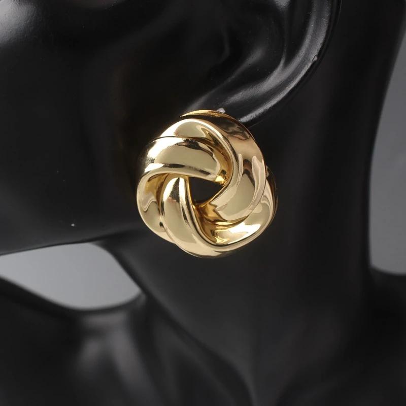 Boucles d'oreilles puces en métal doré, style spirale, pour femme. Nouveauté bijoux en gros.