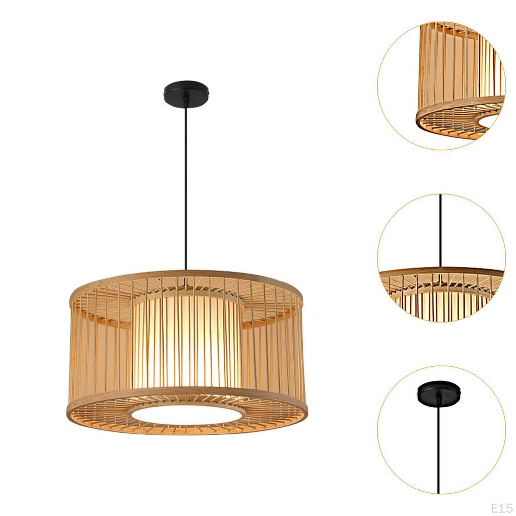 Bamboo Woven Pendant Lamp Light Rustic Weave Ceiling with Adjustable Cord for