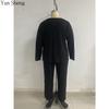 Plus Size Women Pajama Set, Crew Neck Long Sleeve Top & Long Pants 2 Piece Solid Color Loose Loungewear