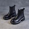 Johnature Thick Soled Genuine Leather Women's Boots British Style Round Toe Thick Heel Short Boots