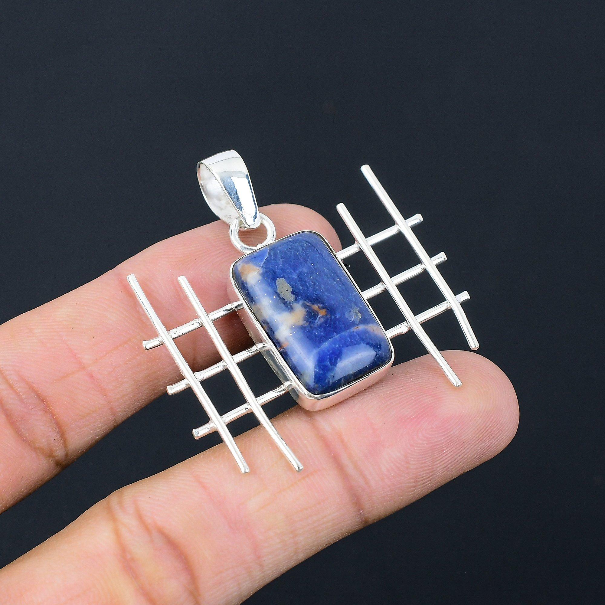 Friendship Day Deal 925 Silver Sodalite Stone Artisan Handmade Pendant Jewelry