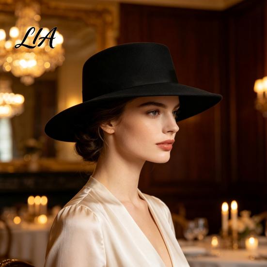 Kadınlar İçin Geniş Kenarlı Fedora Düz Tepeli Şapka, Yün Karışımı Derby Şapka, Retro Caz Polyester Sıcak Kışlık Şapka Keçe Şapka Kadın, Etkinlikler ve Günlük Giyim Klasik