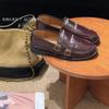 Spring and autumn new brown round head retro belt buckle deep mouth lazy shoes temperament versatile one-pedal loafers women