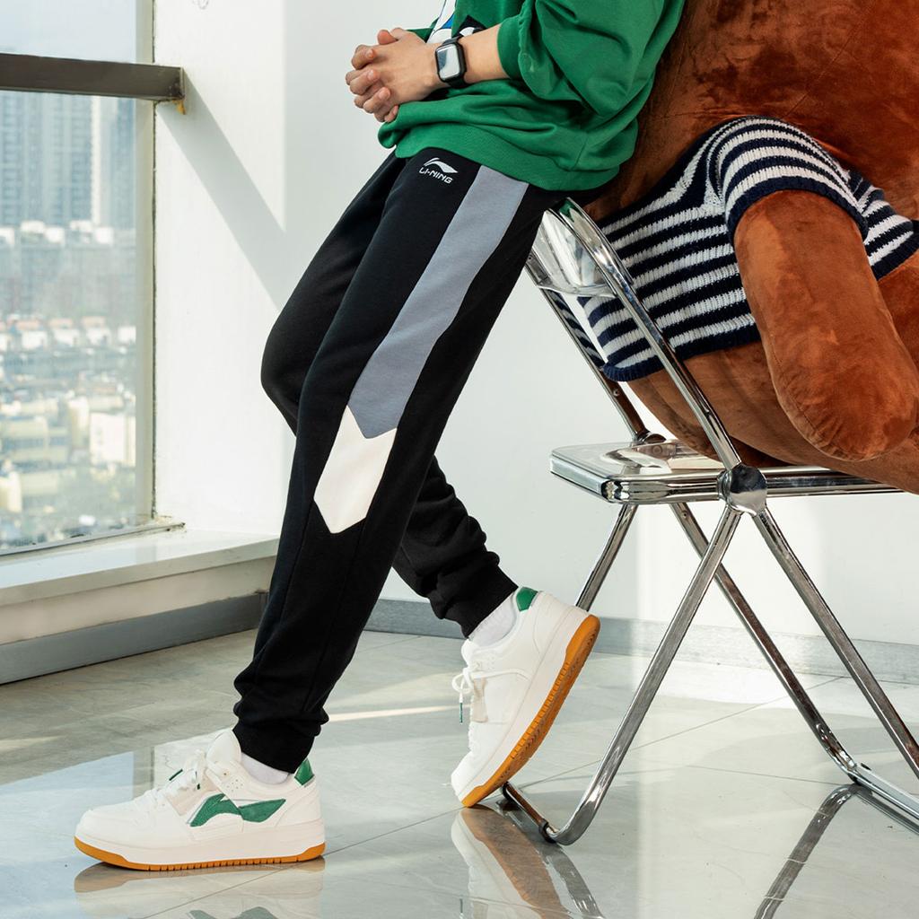 Li-Ning Color Block Cuffed Loose Fit Casual Elastic Knit Sports Pants Men Pants Black Blue AKLTB49-1