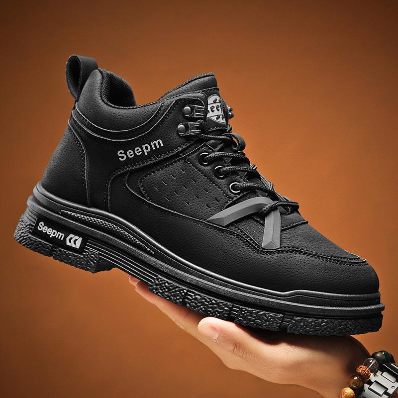 

Men s shoes spring 2025 new construction site work platform sports leisure mountaineering high help labor insurance Martin tooling 44 чёрный