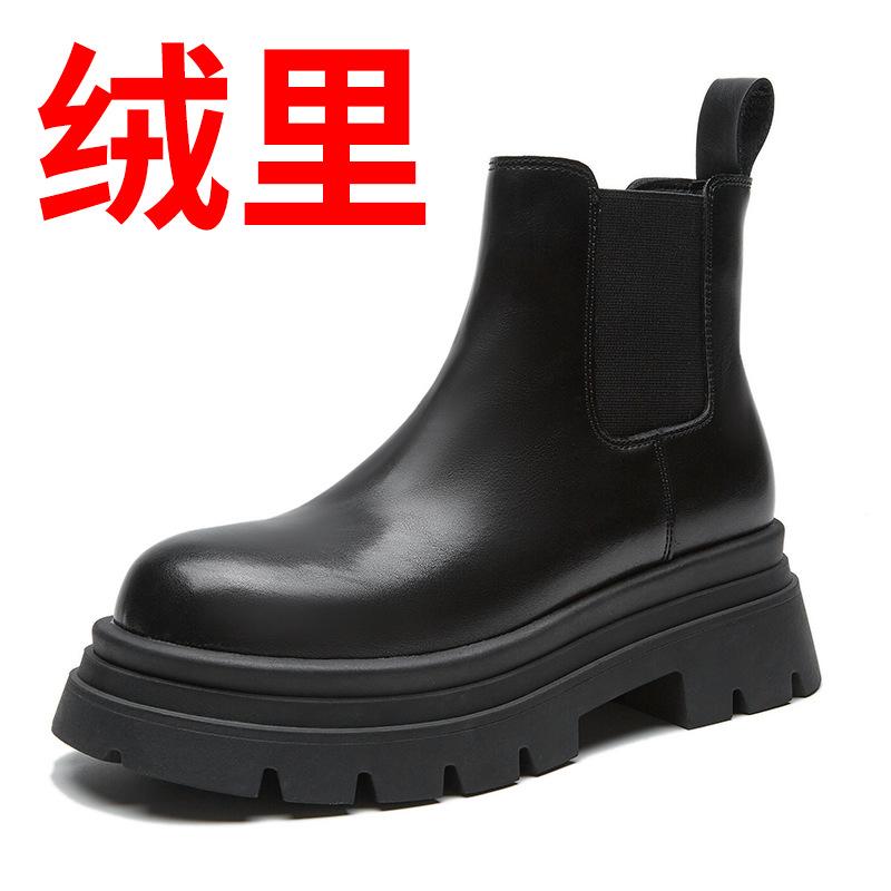 Cow leather thick soled women s autumn and winter velvet boots women s 2025 new short tube thick heel chimney boots 35 4798₽
