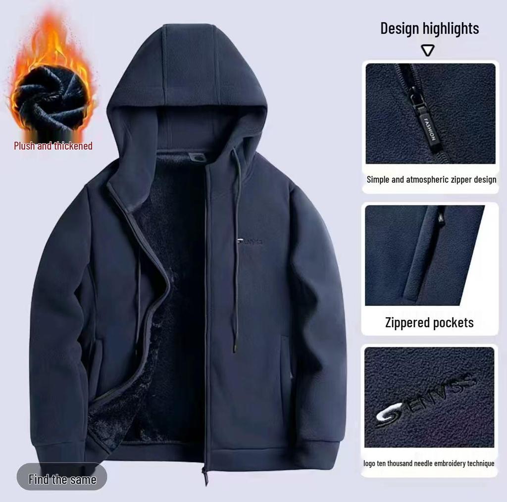 Men's 2025 Hooded Lambswool Fleece Lined Double-Sided Jacket Pullover Cardigan