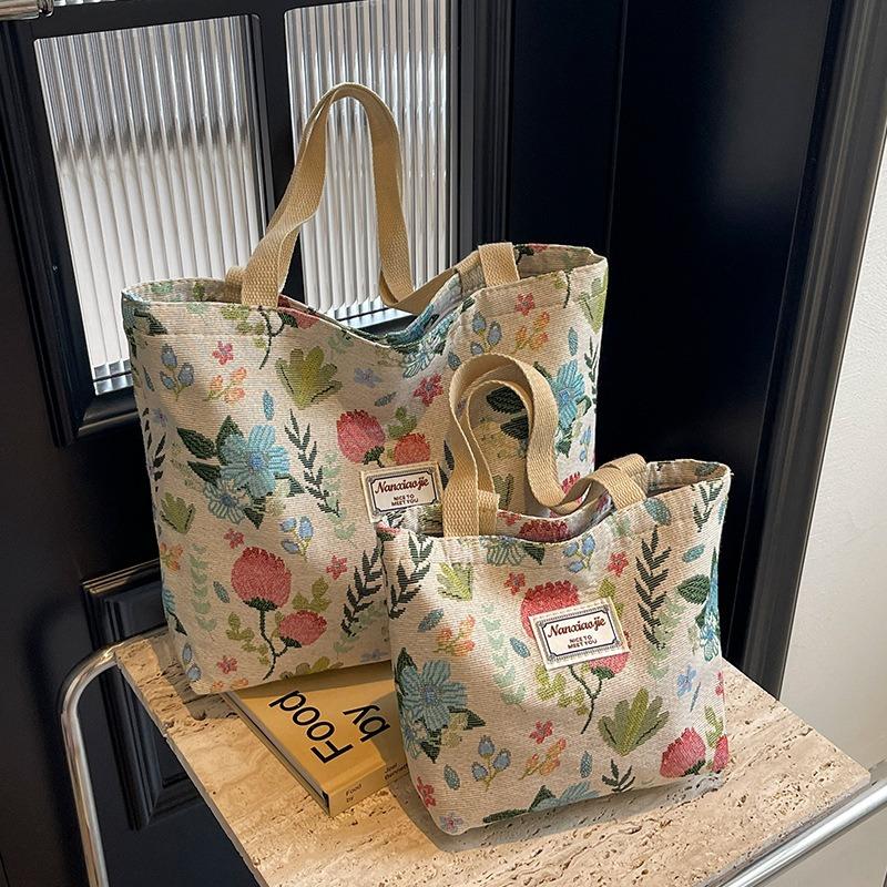 Large-capacity National Style Canvas Bag Women's New Commuter Tote Bag Women's Ins College Student Class Shoulder Bag