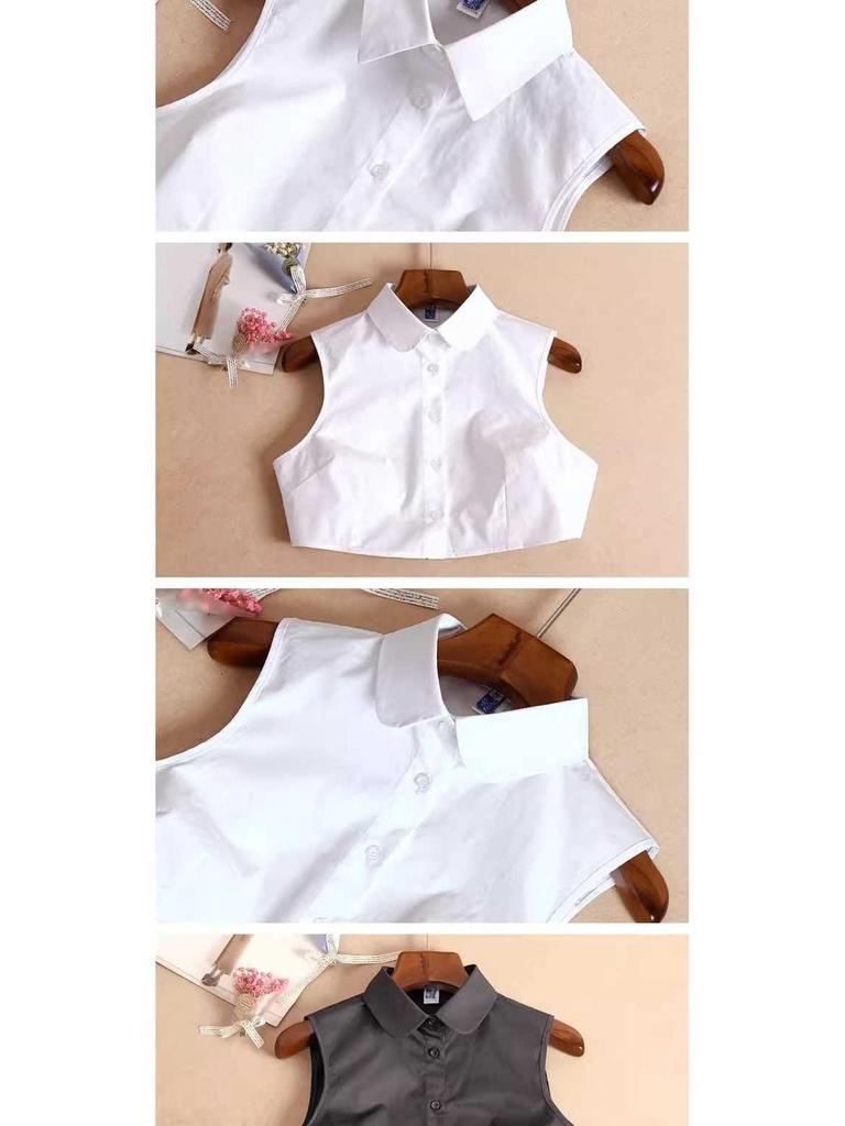 Women's Sleeveless Shirt with Removable Decorative Collar - Spring Korean Style, Versatile White Doll Collar.