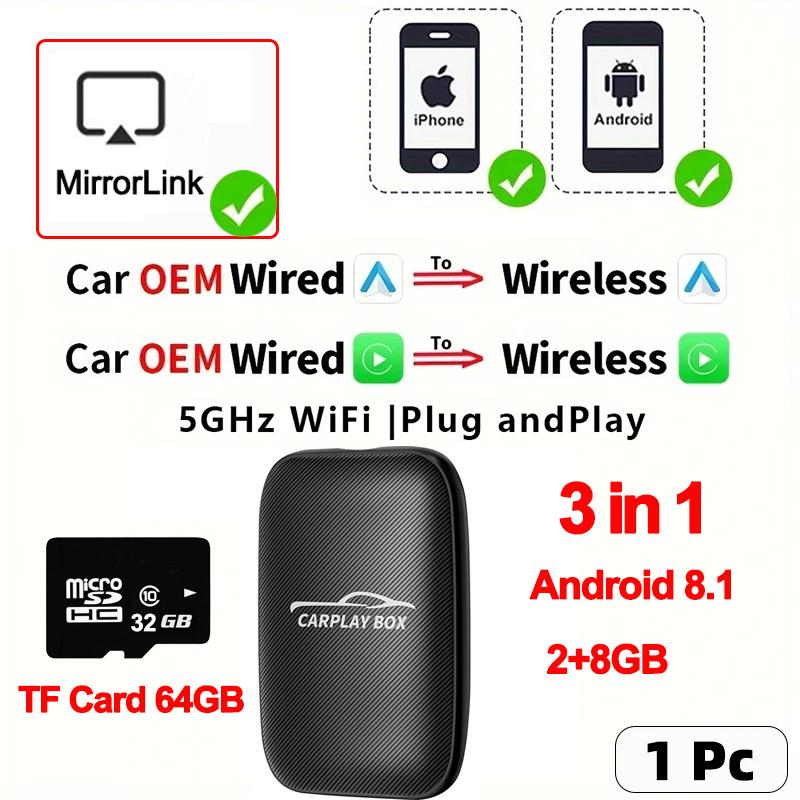 4 In 1 Carplay&Auto Wired To Wireless Android Auto Adapter Wired Android Auto Cars Smart Ai Box WiFi TF Card For Netflix Youtub