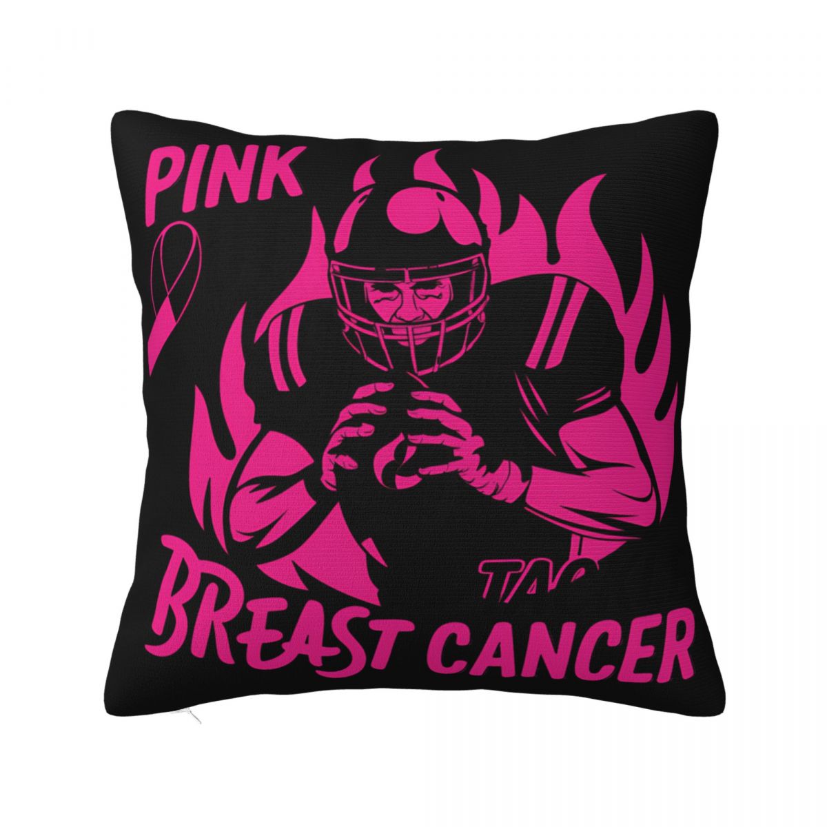 Tackle Cancer Football Pink Ribbon Breast Cancer Awareness Square Pillowcases Sofa Cushion Cover Decorative Throw Pillow Case 30x30cm 12x12in