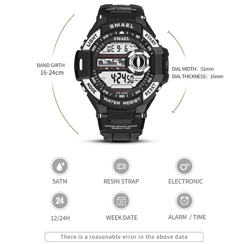 Orologio Digitale Militare Uomo – Sportivo, 50m Impermeabile, Sveglia, Cronometro, LED, 12/24h – Cassa 45mm, Cinturino Regolabile – Tattico Per Outdoor