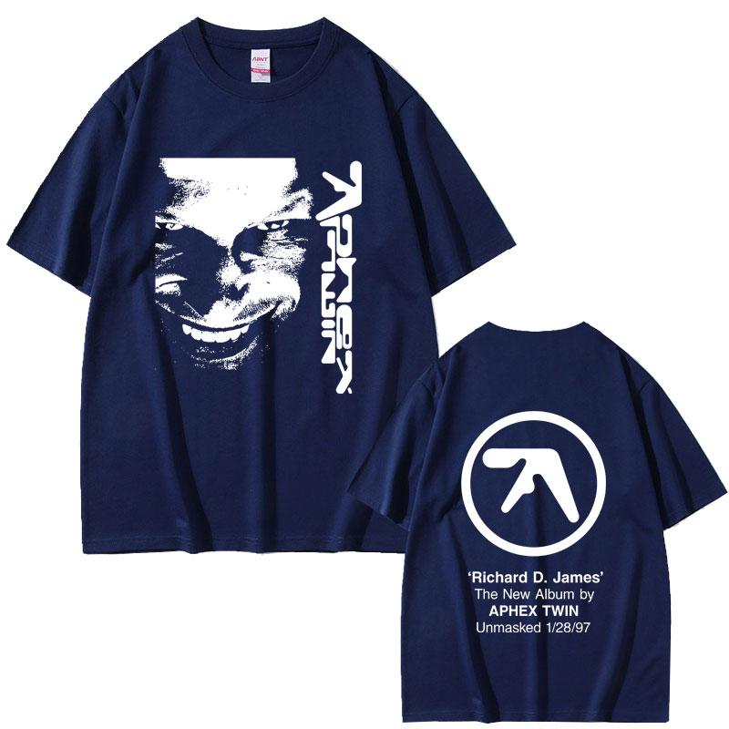 2026 SpringSummer Aphex Double Face Pattern Richard D James Album Mens Womens Fashion Pop Music Short Sleeve
