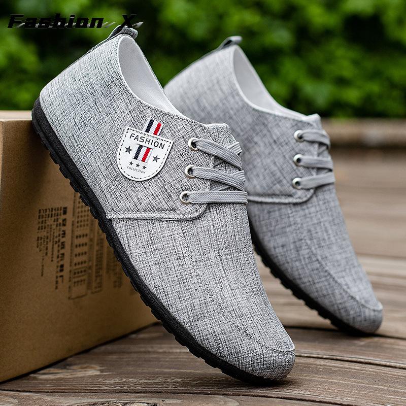 Men's Casual Shoes Light Men Canvas Shoes Metal Man Driving Shoes Solid Lace-up Male Sneakers