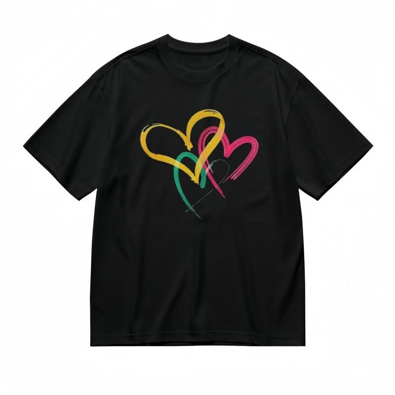 Women's Trend All-Season Classic T-Shirt Interlinked Hearts Abstract Pattern Tee