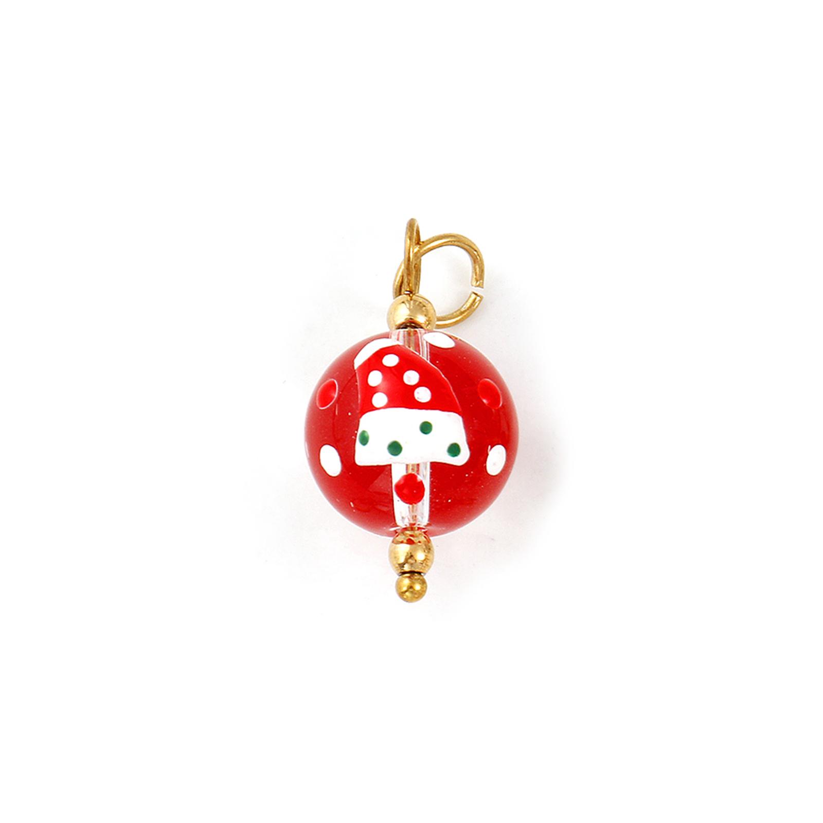 

2 PCs 304 Stainless Steel & Resin Christmas Charms Enamel Ball Pendants For Keychains Necklace DIY Jewelry Making 25mm x 12mm