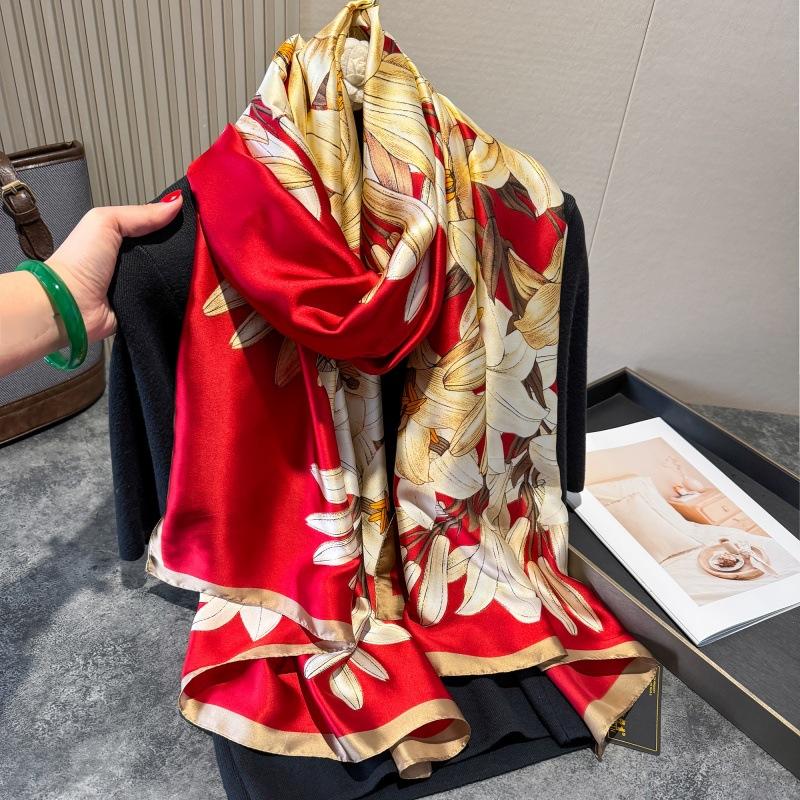 Luxury Print Silk Scarf Women'S 180*90Cm Design Polyester Material Smooth Long Scarf Spring And Autumn Soft Shawl Beach Scarf