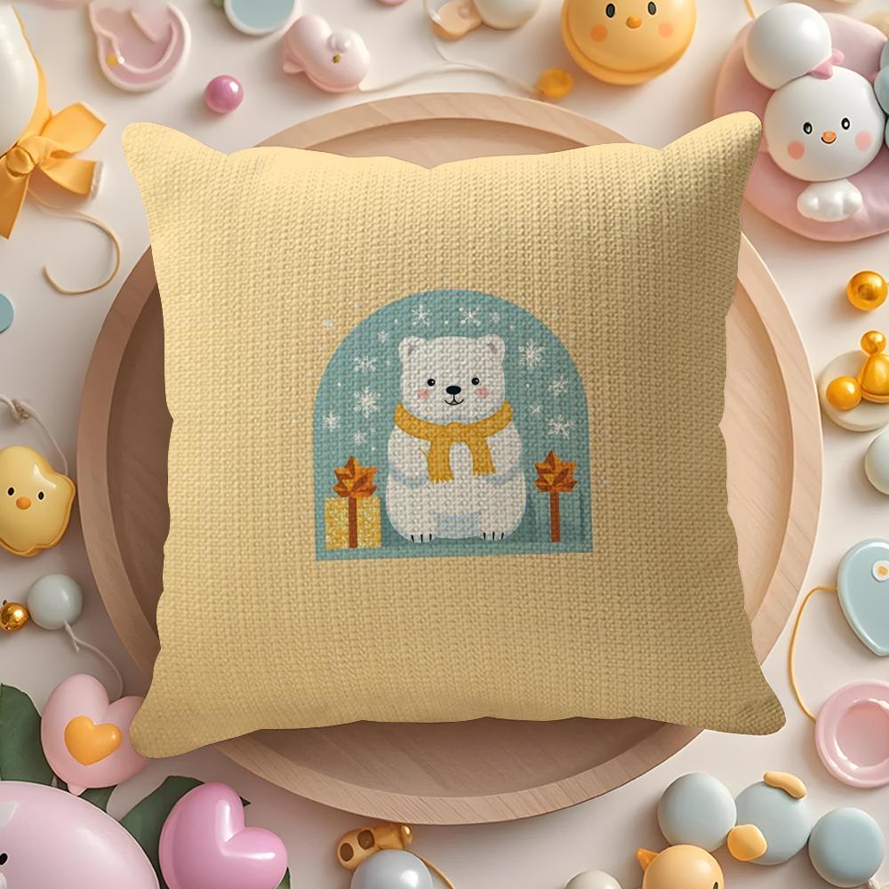 Cute Cartoon White Bear Outfit Pillow Case Pattern Printed Pillowcase for Living Room Sofa Cushion Cover & Bedroom Decor