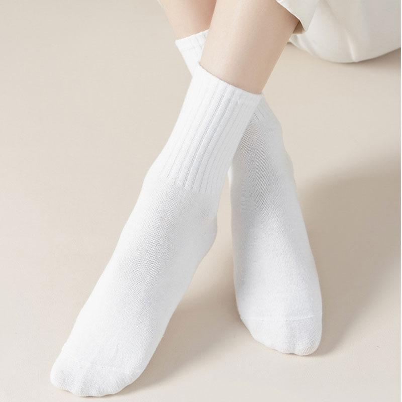 Women White Cotton Socks Winter Mid Tube Solid Color Sports Socks Harajuku Korean Style