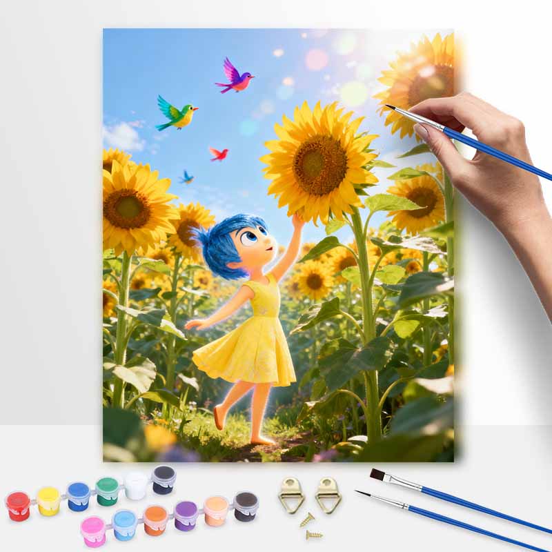 Disney oil painting handcolored painting sunflower joy character living room decoration hanging painting wall painting 20x30cm