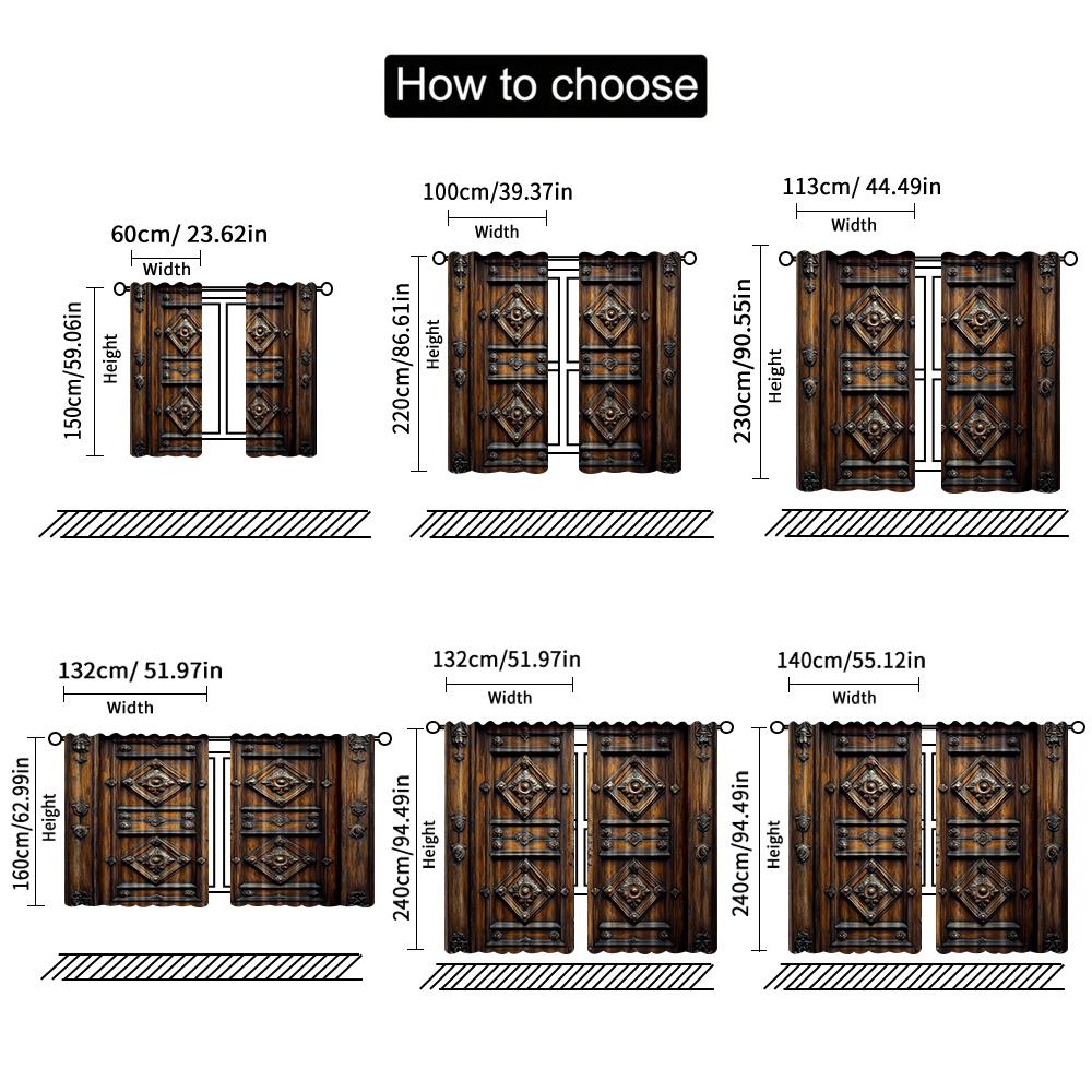 Flat Scene Curtain Ancient Wooden Door Fabric Without Electricity Birthday Party Use Polyester Curtains Set Of 2 Made