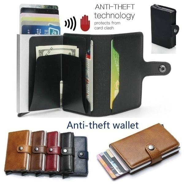 Rfid ID Card Holder Luxury Purse Wallet Men Passport Holder Small Smart Metal Bank Credit Leather Cardholder for Women Card Bag