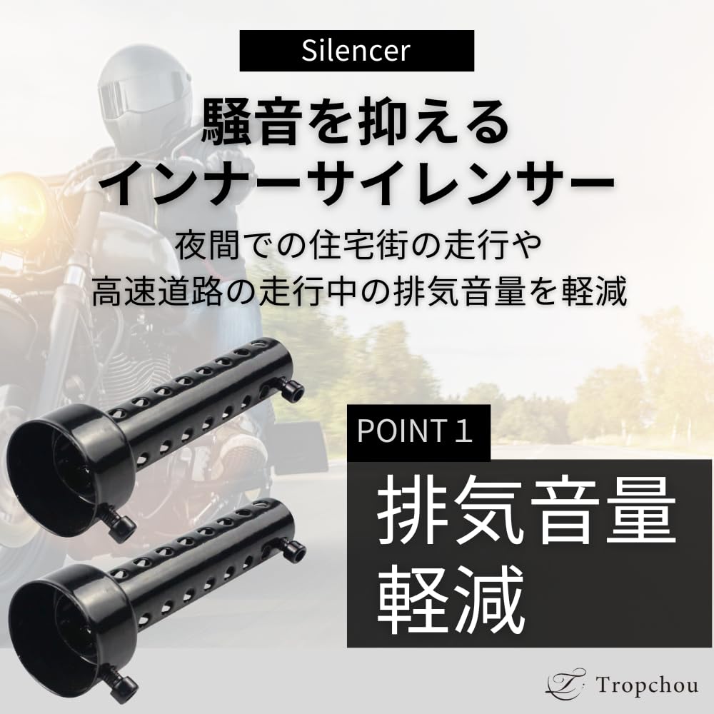 Tropchou Motorcycle Silencer Silencer Baffle Width 48mm with Volume Adjustment Set of 2 (48mm, Black)