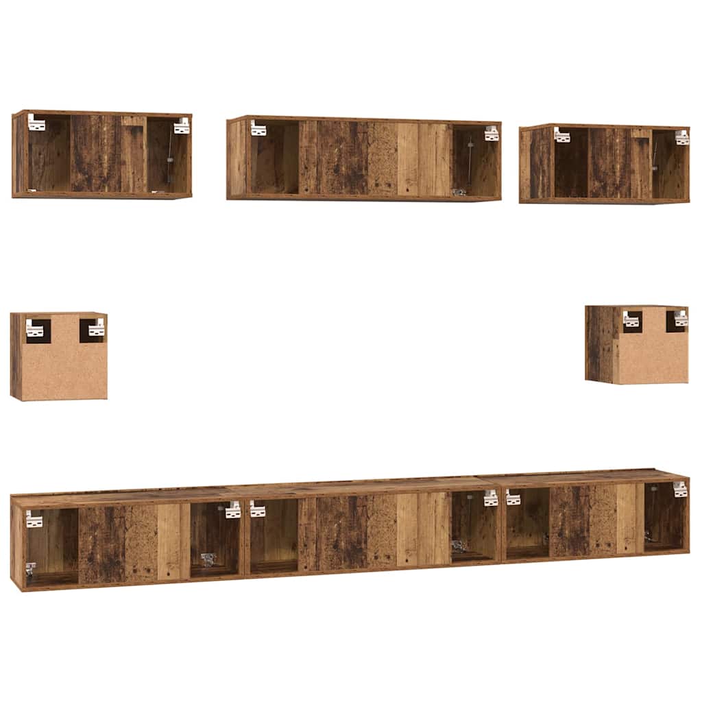 Wall Mounted TV Cabinet Set 8 pcs Reclaimed Wood Effect Particleboard