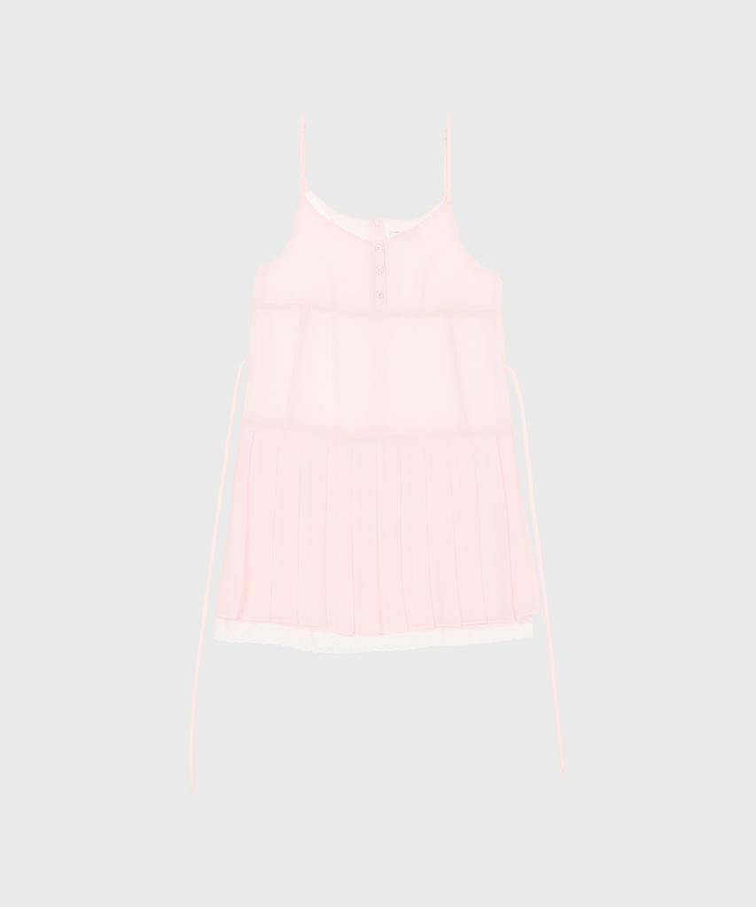 Alkialka Pleated Chiffon Mini Dress (Light Pink)