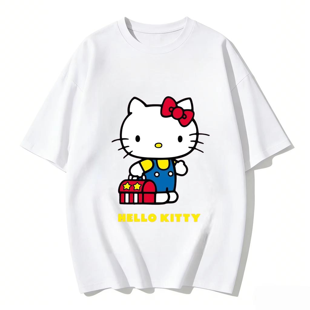 2026 new Summer HelloKitty Cute Graphic Tee Casual Short Sleeve Cotton Top for Women Girls Kawaii Cartoon Print Streetwear
