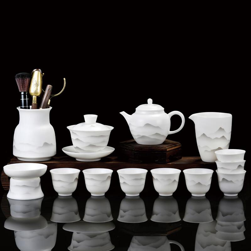 Lainuo Mutton-Fat Jade Porcelain Ink Landscape Tea Set