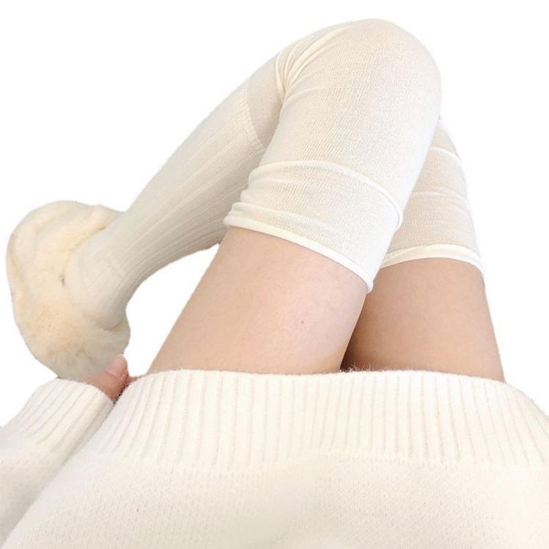 Female Spring and Autumn Pure Color Pure To Sweet Splicing Pleat Fold Wear Long Leg Socks
