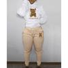 Womens Comfortable Hooded Sweatshirt Jogger Pants Set With Bear Print Color-Block Design Streetwear