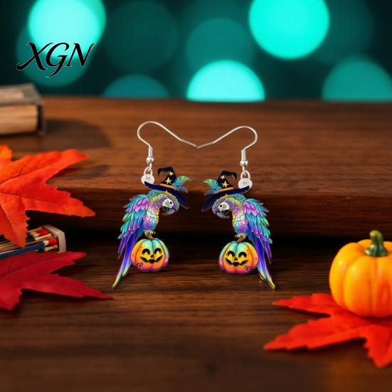 Fun Halloween Costume Jewelry 1 Pair Cute Acrylic Parrot Earrings, Tropical Animal Dangle Double Sided Full Color Earrings for Women, Summer