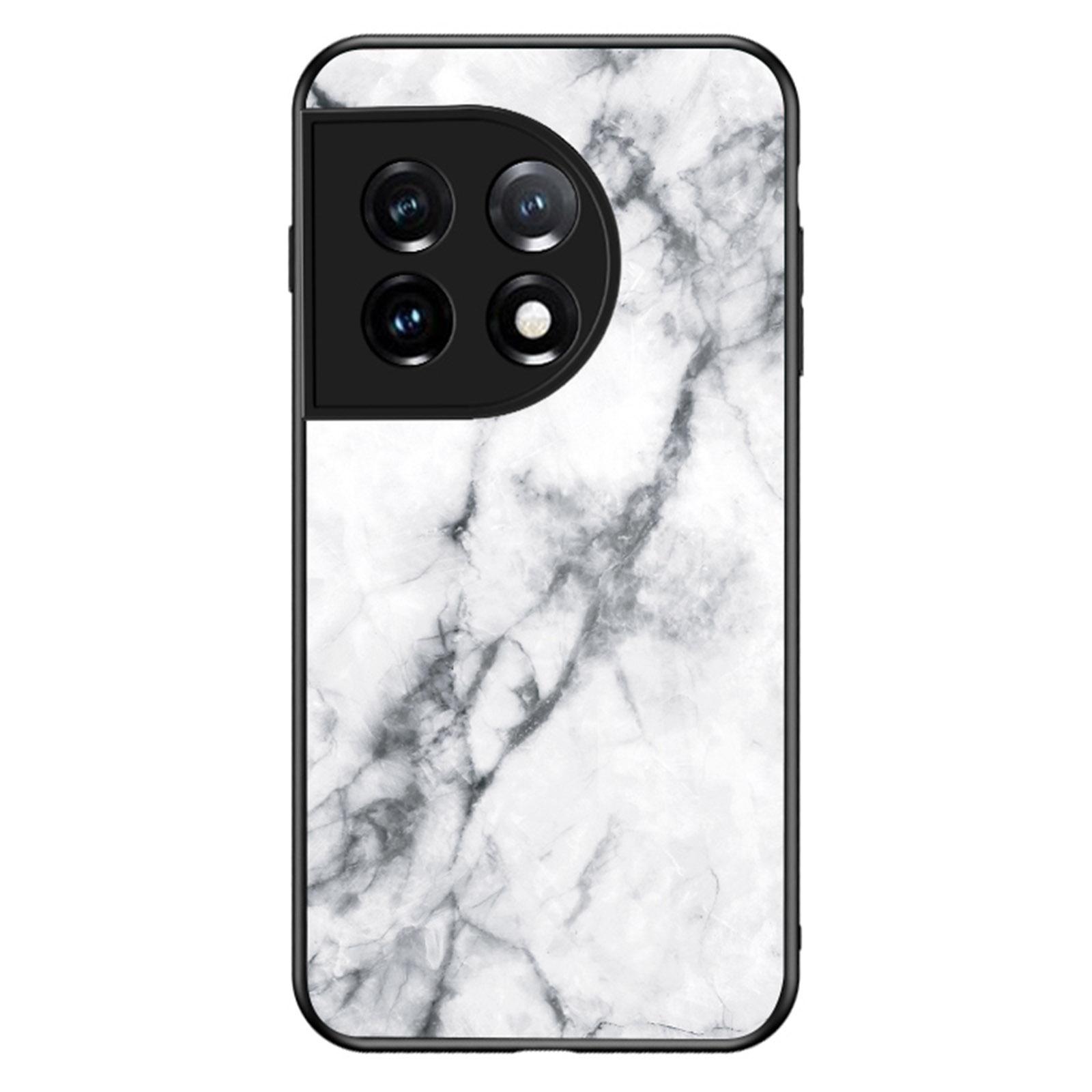 

Tempered Glass+PC+TPU Phone Case for OnePlus 11 5G,Marble Pattern Printing Drop-proof Smartphone Cover White Marble