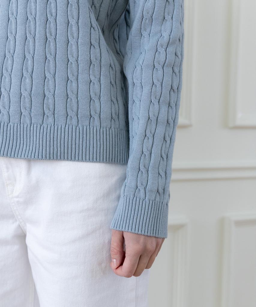 SELITIO Women'S Color Point Cable Collar Knit Cool Grey