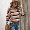 Oversize Women Loose Stripe Sweatshirt Sweater Round Neck Tshirt