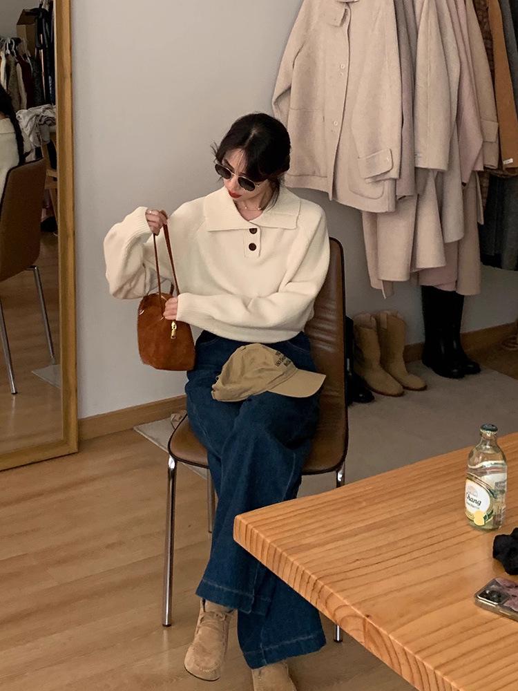 Korean-Style Women's Polo Collar Sweater - Summer Soft Knitwear