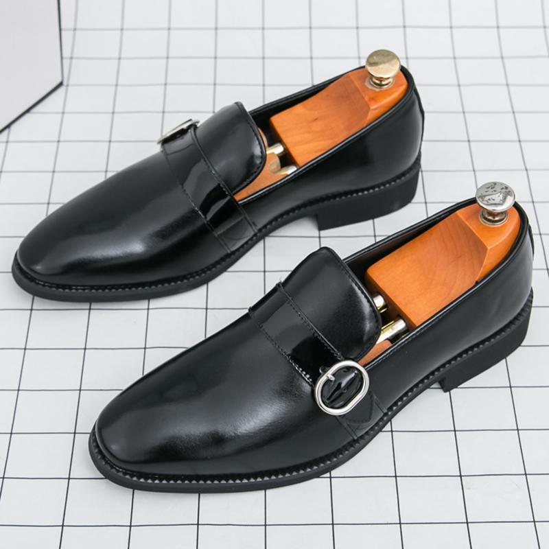 Luxury Designer Male Pointed Mirror Leather Casual Shoes Men's Monk Strap Loafers Formal Wedding Dress Homecoming  Footwear