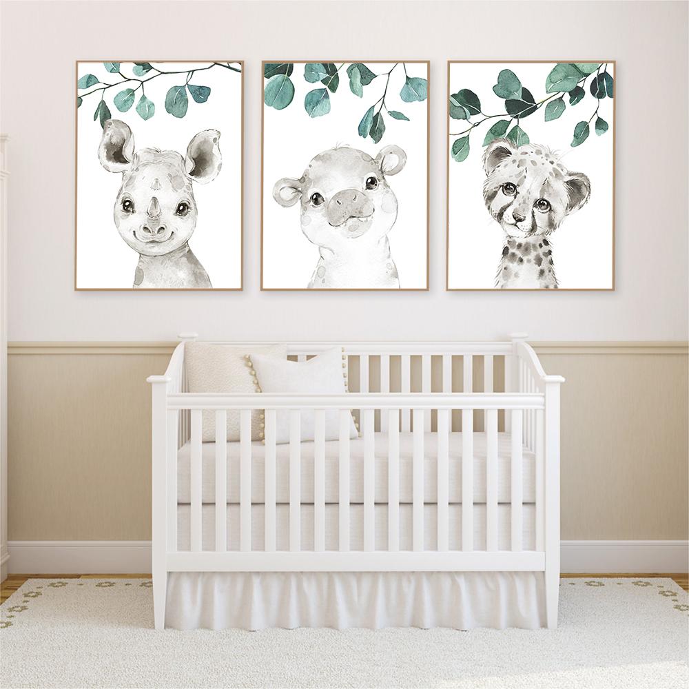 Safari Baby Animals Canvas Poster Nursery Zebra Giraffe Wall Art Print Eucalyptus Animal Painting Nordic Kid Bedroom Pictures