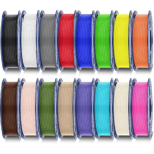 Bundle Filamento PETG da 16 Colori, 1,75 mm, 0,25 kg per Bobina, 4 kg Totale, Confezionato Individualmente Sottovuoto
