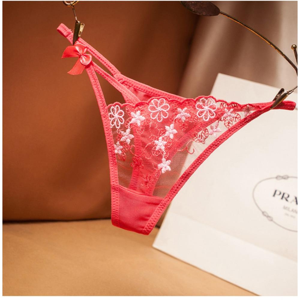 Beautiful Embroidered Transparent Thong Women's Sexy Slim T Panties Thong Panties Sexy Briefs